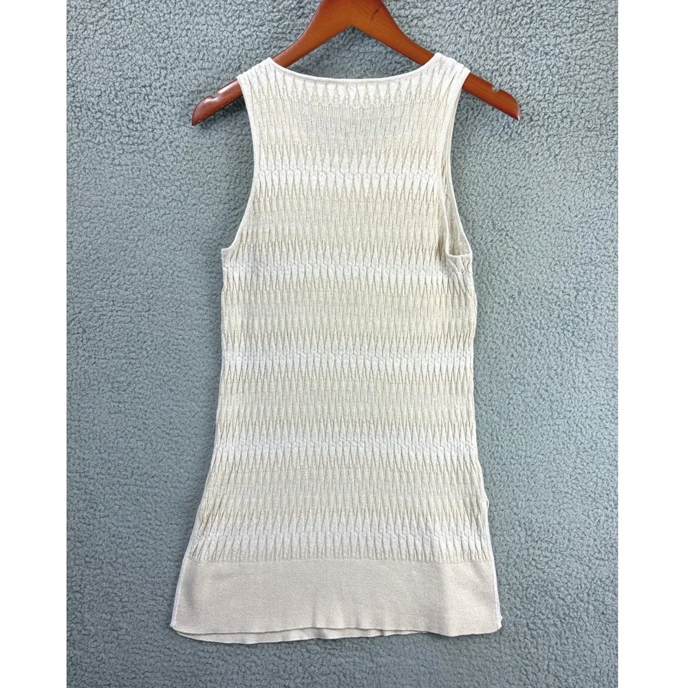 Michael Kors Metallic Ripple Knit Tank Top Womens M Gold Shimmer Blouse Shell